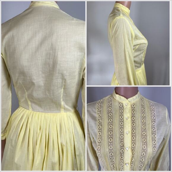 Vintage 1950s Yellow Cotton Eyelet Embroidered Shirtwaist Dress‎ // Size XS - Picture 2 of 5